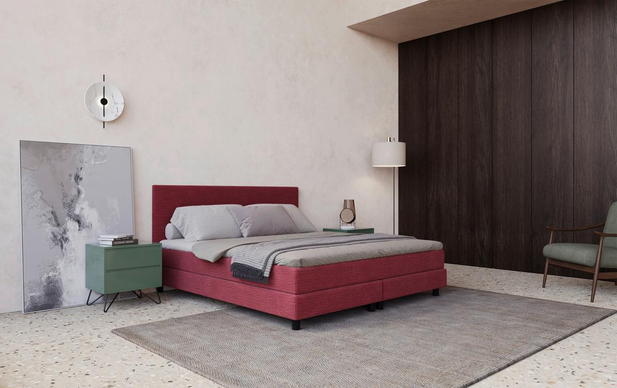 Boxbett mit Topper Andorra 180x200 cm Beere - Beere/Schwarz, MODERN, Holzwerkstoff/Textil (180/200cm) - MID.YOU