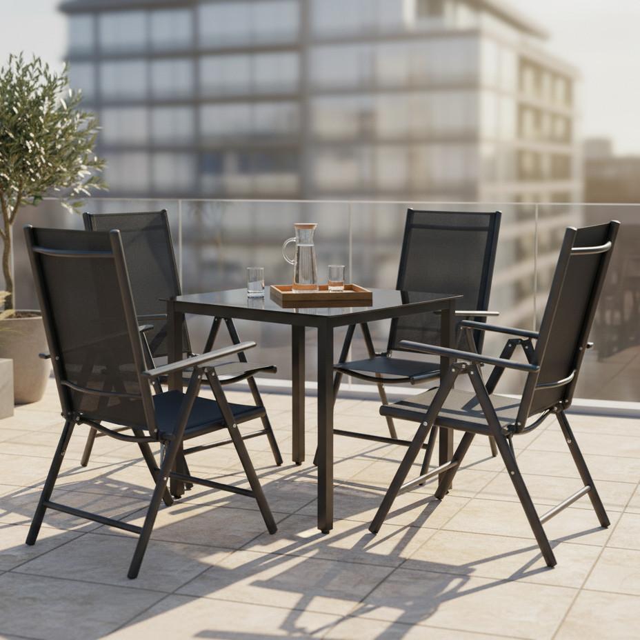 Gartengarnitur 5 Tlg. Metall/schwarz - Schwarz, Basics, Metall - Gardenson