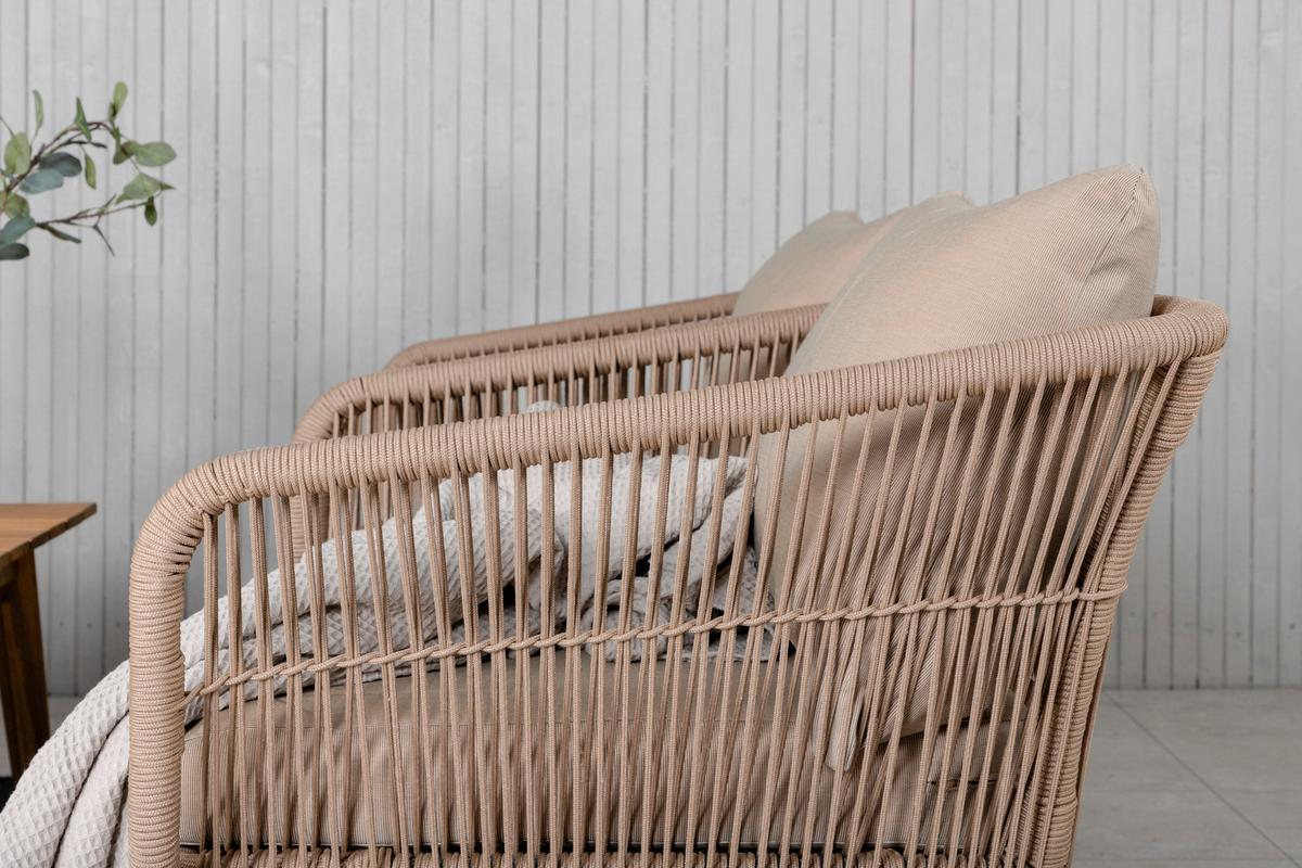 Loungegarnitur 4--Teilig Chania Holz/Metall/Textil mit Kissen - Beige/Akaziefarben, KONVENTIONELL, Holz/Textil - Gardenson