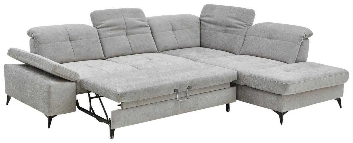 Sedačka SORENA L, pravá, sv.šedá žinylka, s funkcemi - černá/světle šedá, Moderní, kov/textil (311/255cm) - Premium Living