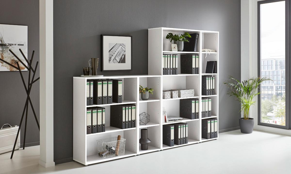 Aktenregal Office Edition Weiß B: 257cm - Silberfarben/Weiß, MODERN, Holzwerkstoff (257/185,6/33cm) - MID.YOU