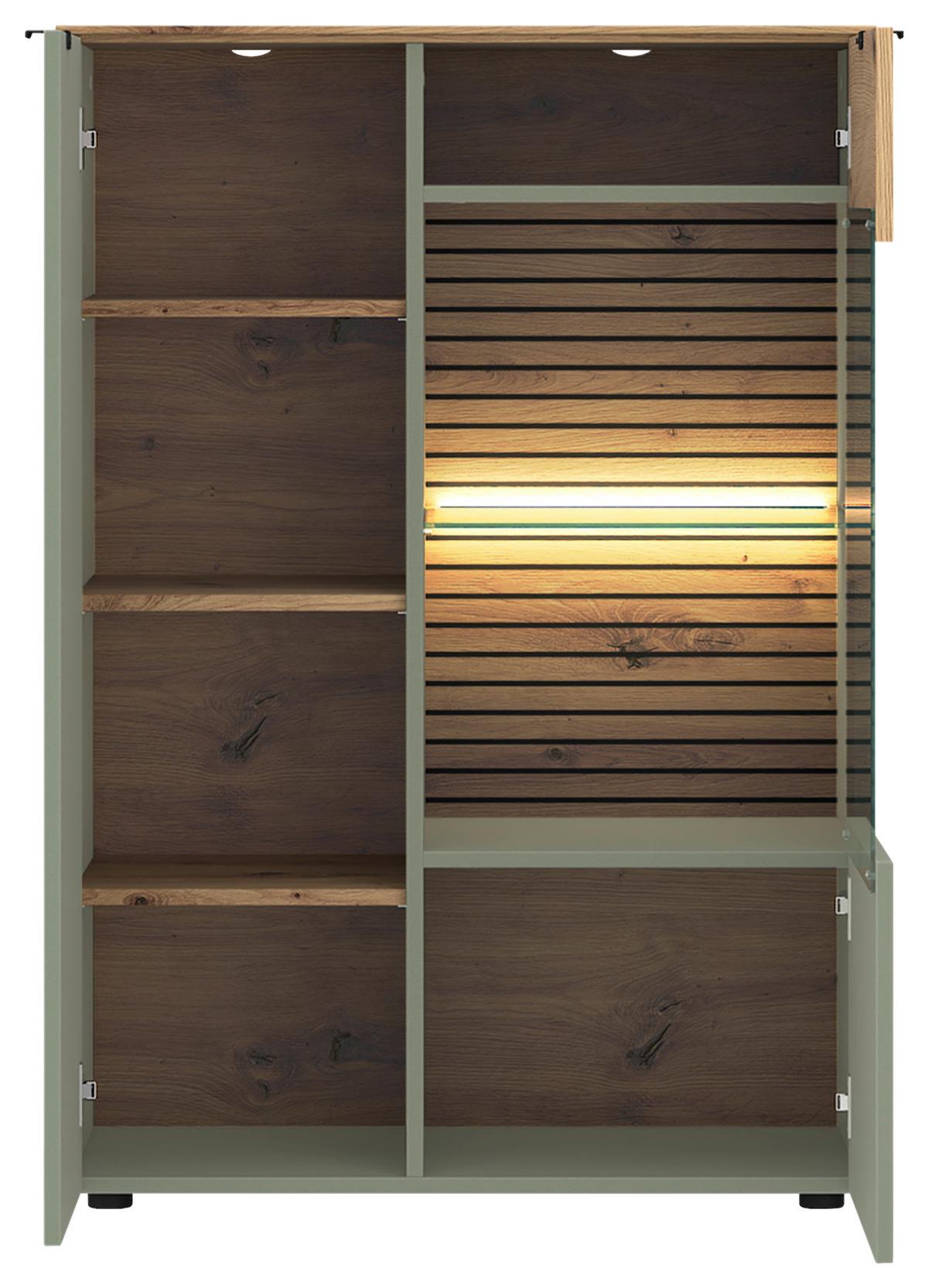 Vitrine Nexa Salbeigrün /Eiche Dekor B: 80cm - Salbeigrün/Eiche Artisan, Basics, Glas/Holzwerkstoff (80/116/40cm)