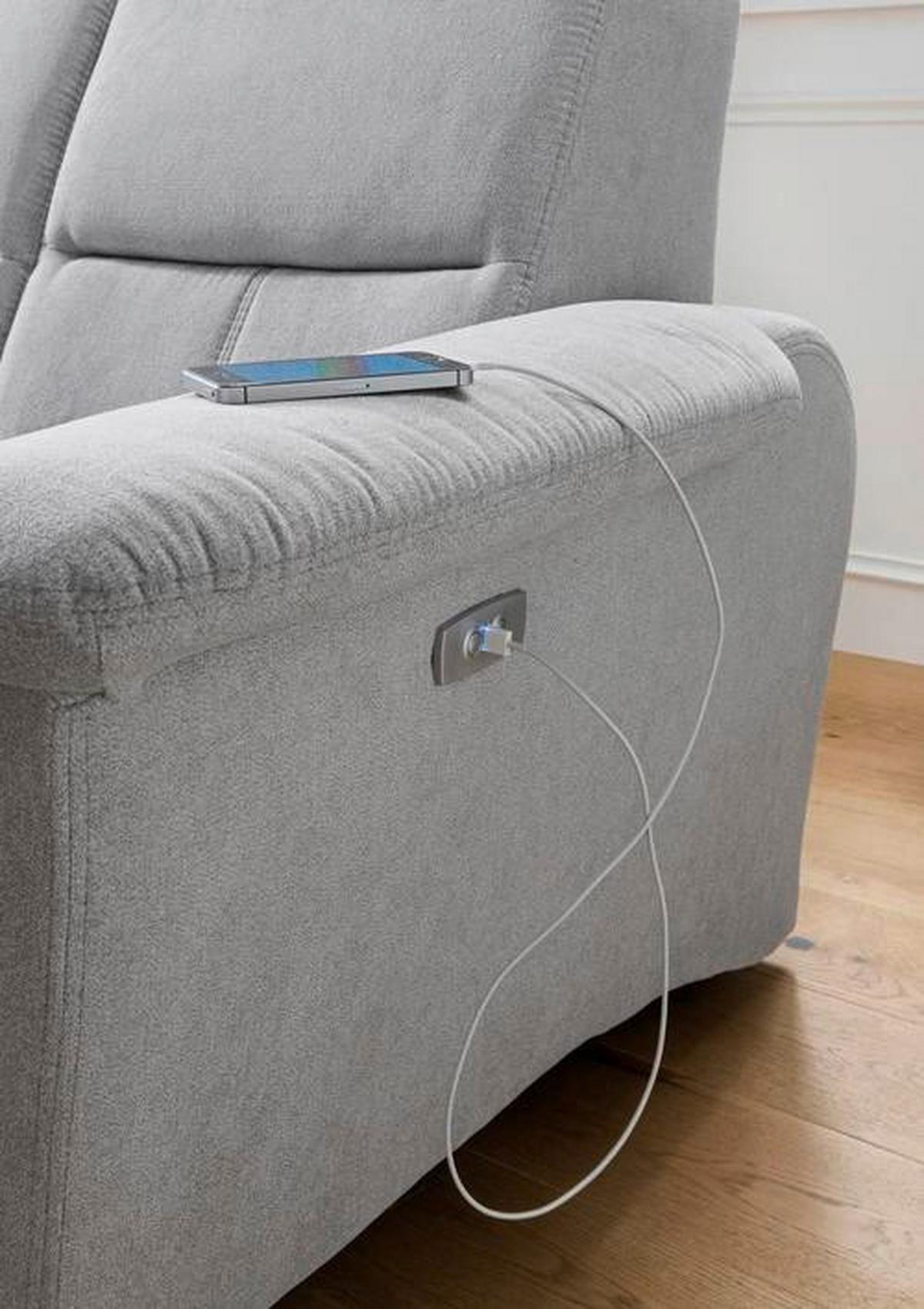 Ecksofa mit Relaxfunktion + USB Anschluss Parole, Mikrof. - Chromfarben/Silberfarben, MODERN, Textil (165/231cm) - Livetastic