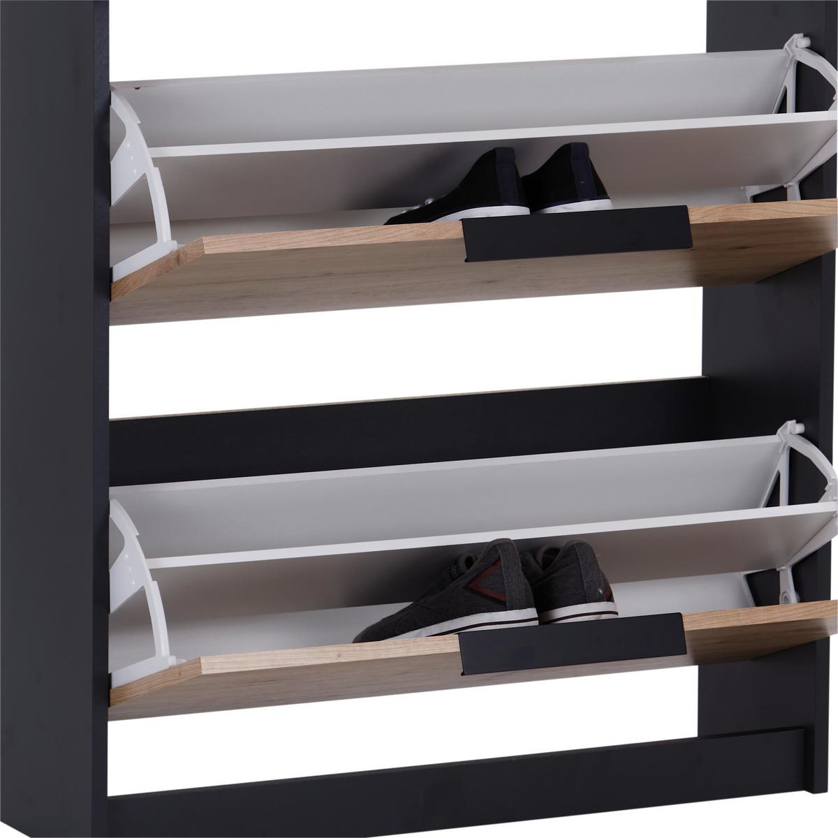 Schuhkipper Anna 4 Klappen Eiche Dekor/anthrazit B: 79 Cm - Eichefarben/Anthrazit, MODERN, Holzwerkstoff (79/162,3/25cm)