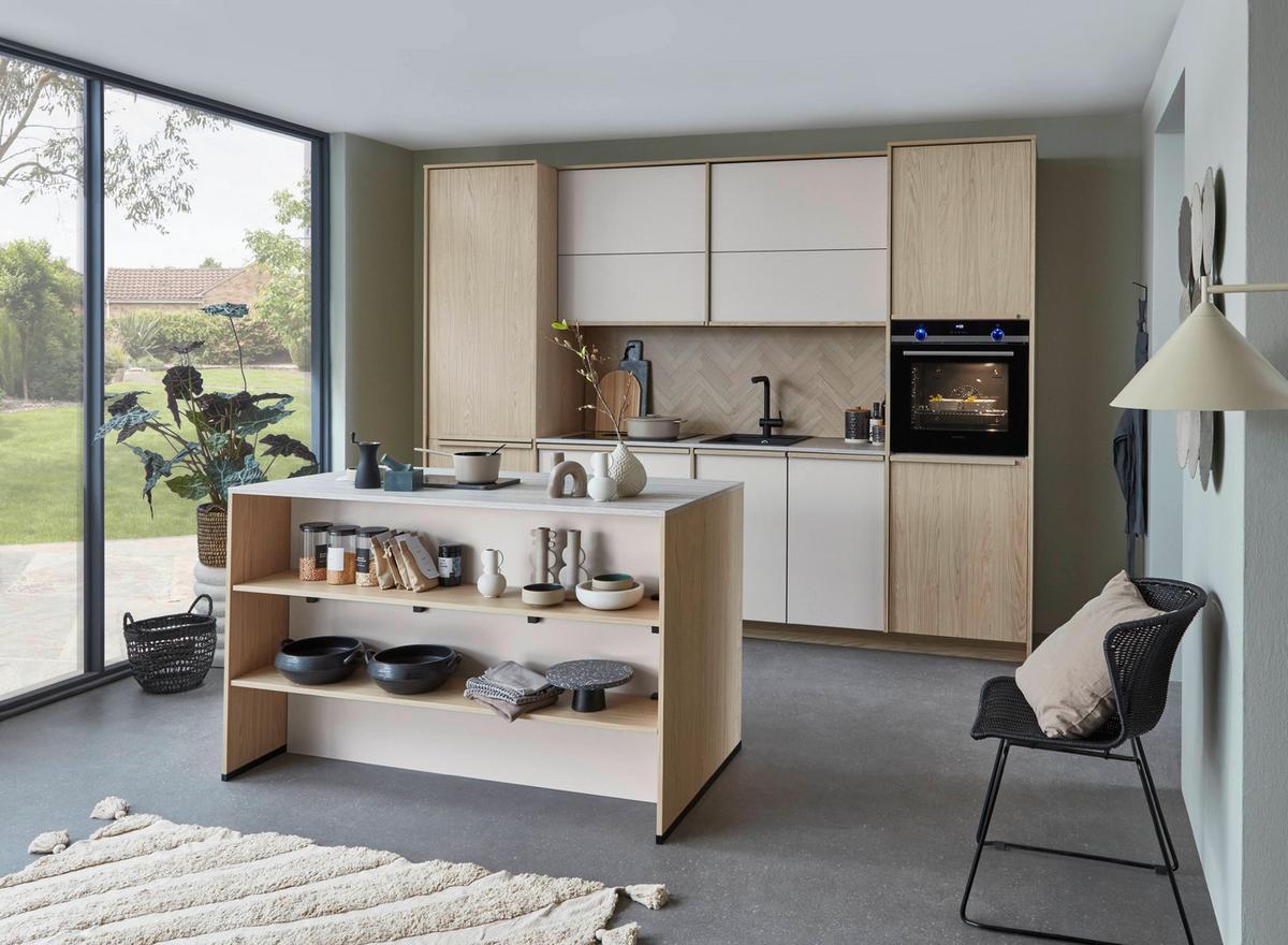 Küchenblock Sofia/singapur - Sandfarben/Eichefarben, LIFESTYLE, Holzwerkstoff (296,4cm) - Vertico