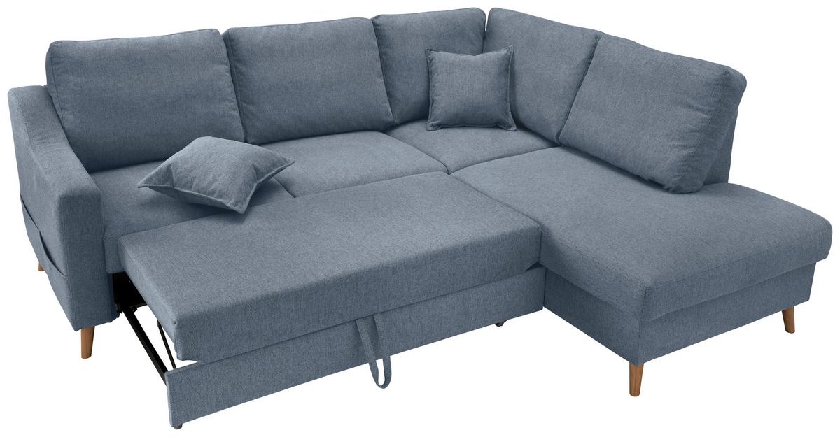 Ecksofa Mit Schlaffunktion Valentina Mit Kissen Blau - Blau/Naturfarben, KONVENTIONELL, Textil (230/200cm) - P & B