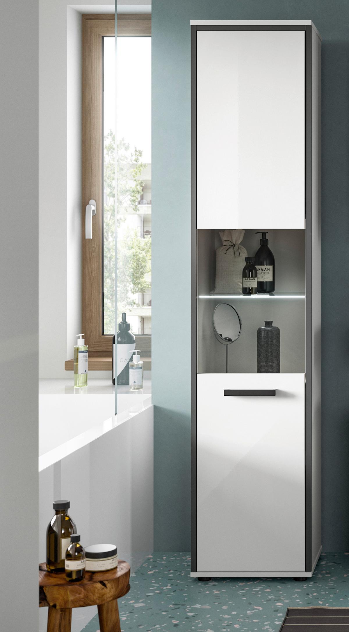 Hochschrank Kojak, Weiß Hochglanz B: 40 Cm - Weiß Hochglanz/Schwarz, MODERN, Holzwerkstoff (40/188/34cm) - MID.YOU