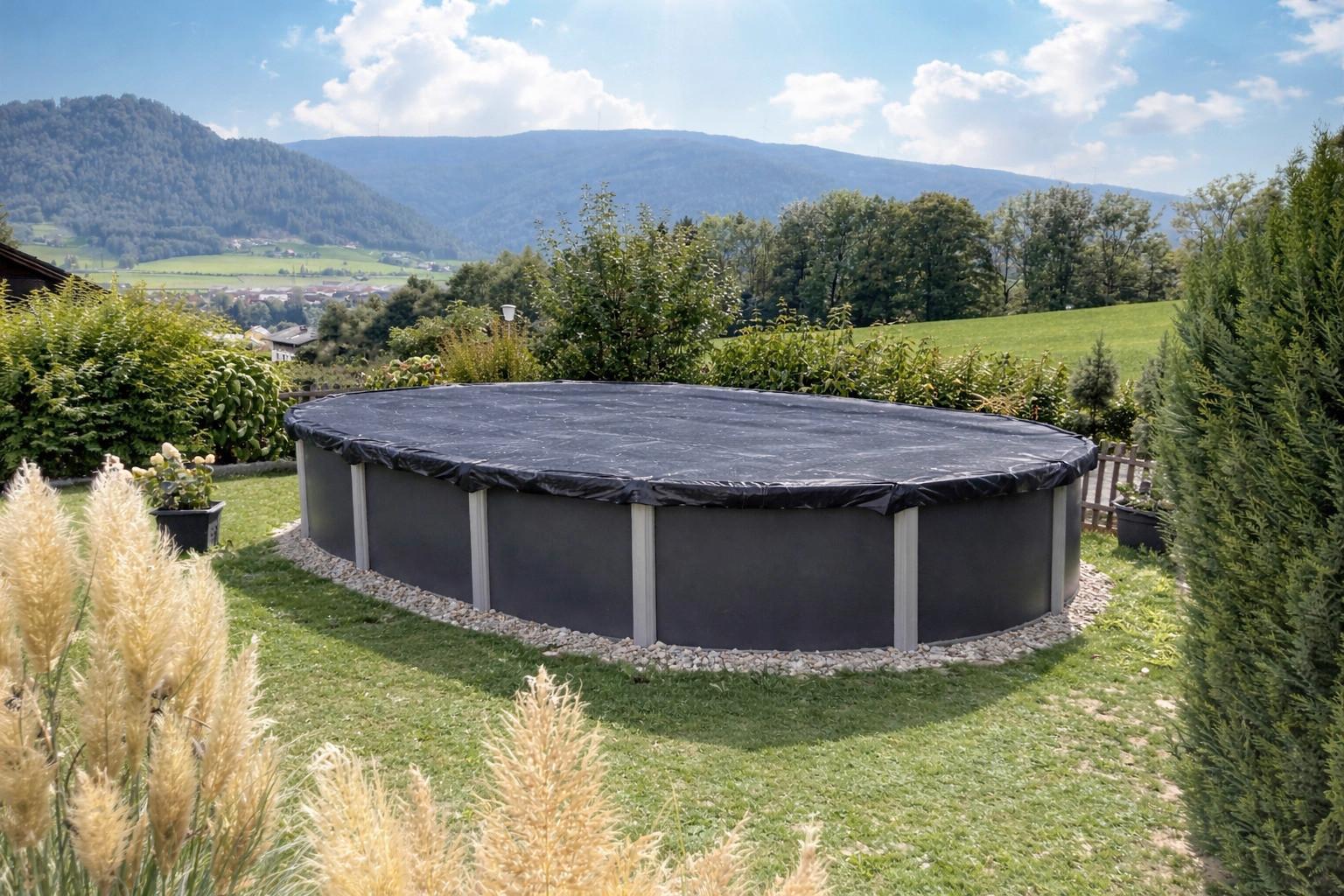 Poolabdeckplane Abdeckplane 360x630 Cm - Schwarz/Grau, Basics, Kunststoff (360/630cm)