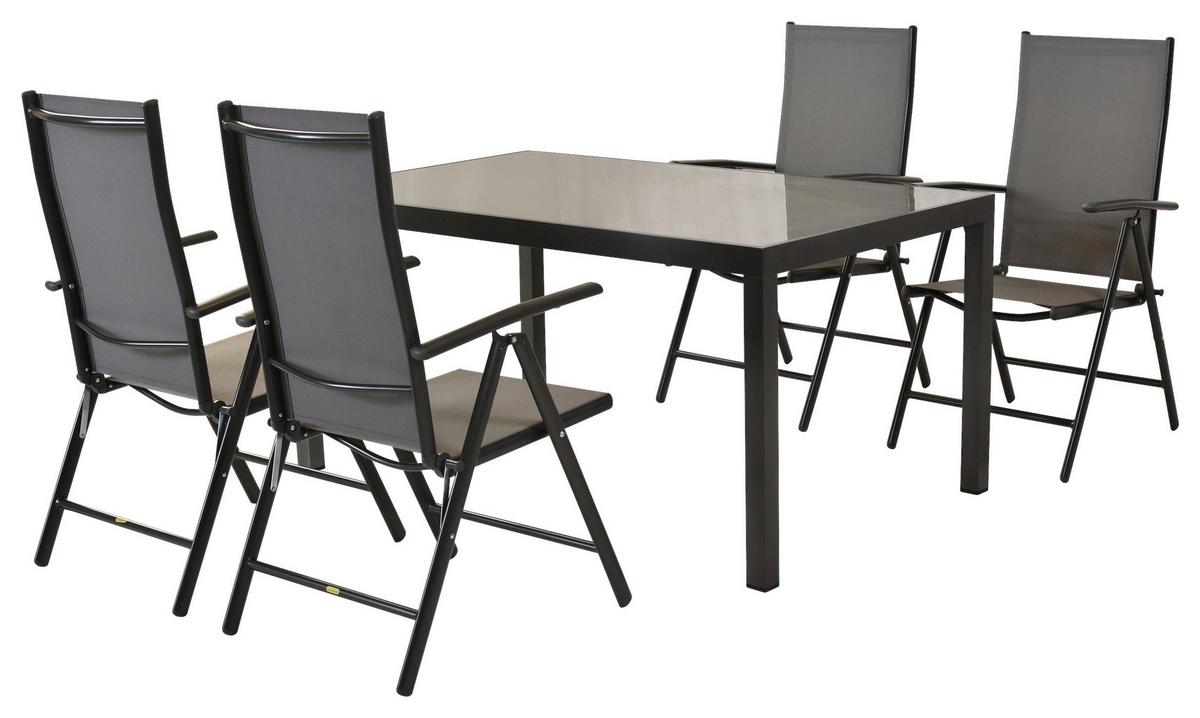 Gartenmöbel Set 5-tlg. Amalfi Aus Aluminium - Graphitfarben/Grau, MODERN, Textil/Metall - Gardenson