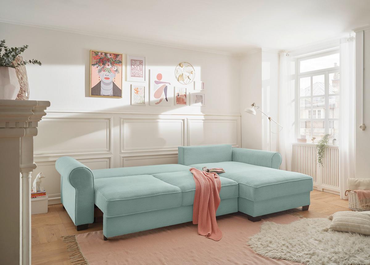 Ecksofa Maureen Salbeigrün S: 318x197 Cm - Salbeigrün/Schwarz, KONVENTIONELL, Textil (318/197cm) - MID.YOU