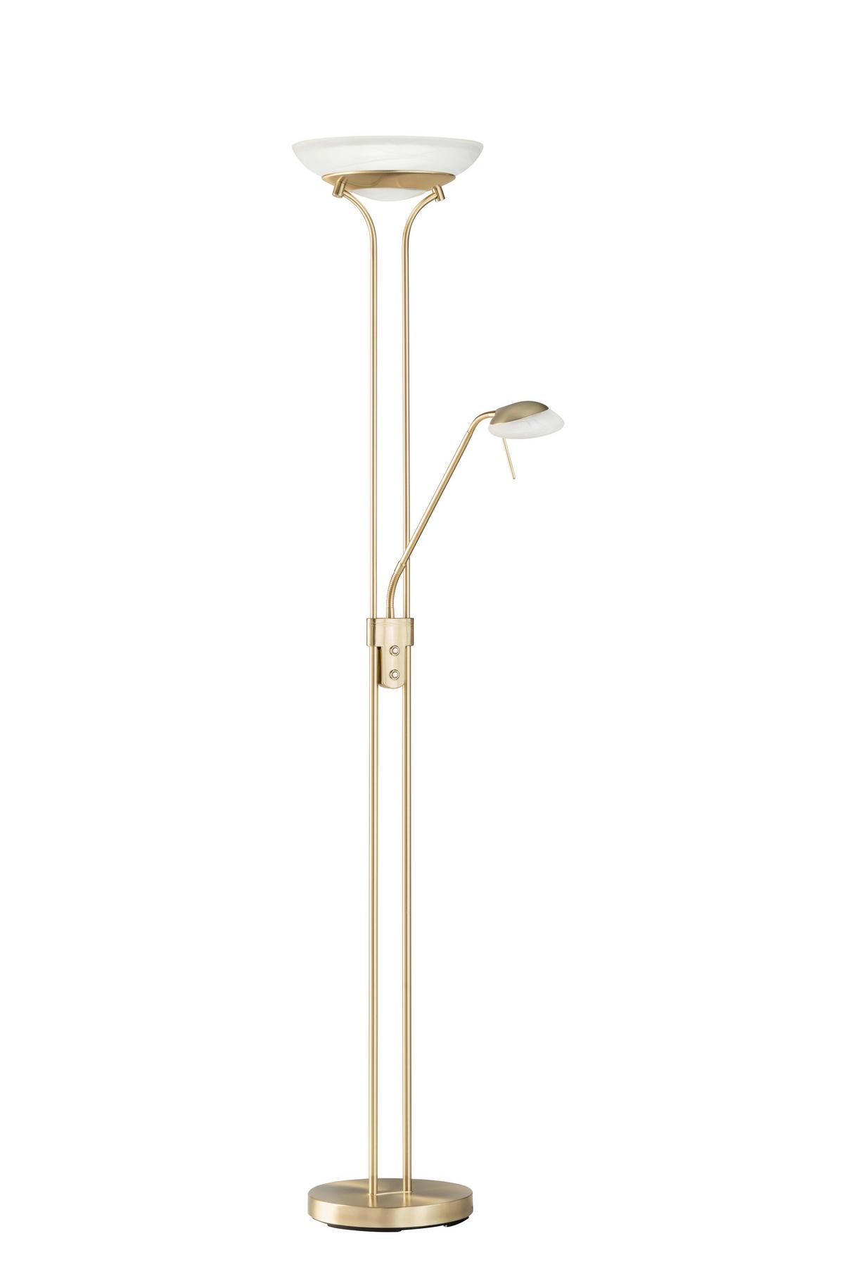 LED-Stehlampe Pool dimmbar Messingfarben mit Leselampe - Messingfarben/Weiß, KONVENTIONELL, Glas/Metall (32/182cm) - Fischer & Honsel