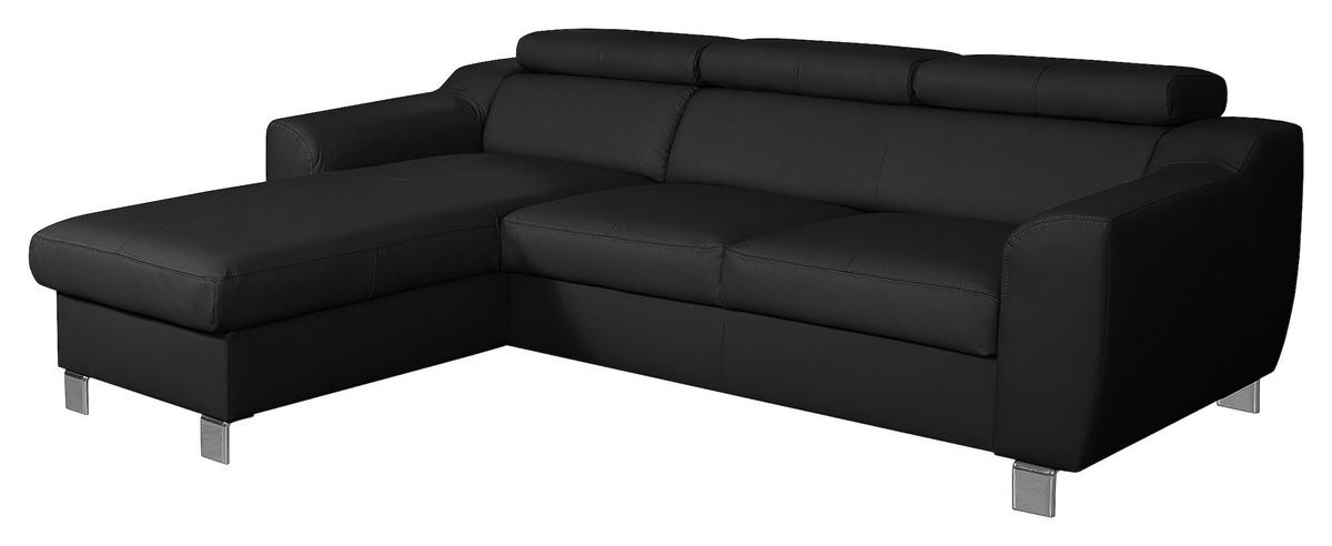 Ecksofa Aspen Mit Bettkasten Lederlook Schwarz 176x242 Cm - Chromfarben/Schwarz, Design, Leder/Textil (176/242cm) - Livetastic