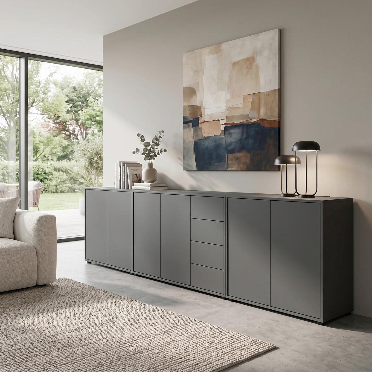 SIDEBOARD Mailand Anthrazit B: 263,5cm - Anthrazit/Schwarz, MODERN, Holzwerkstoff (263,5/73/33cm) - MID.YOU