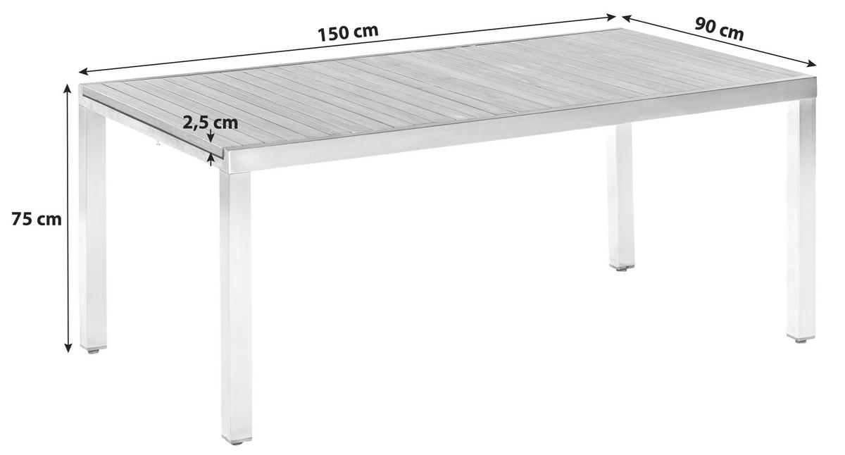 Gartengarnitur 7-Tlg. Keros Echtholz/Metall - Silberfarben/Akaziefarben, KONVENTIONELL, Holz/Metall - Gardenson