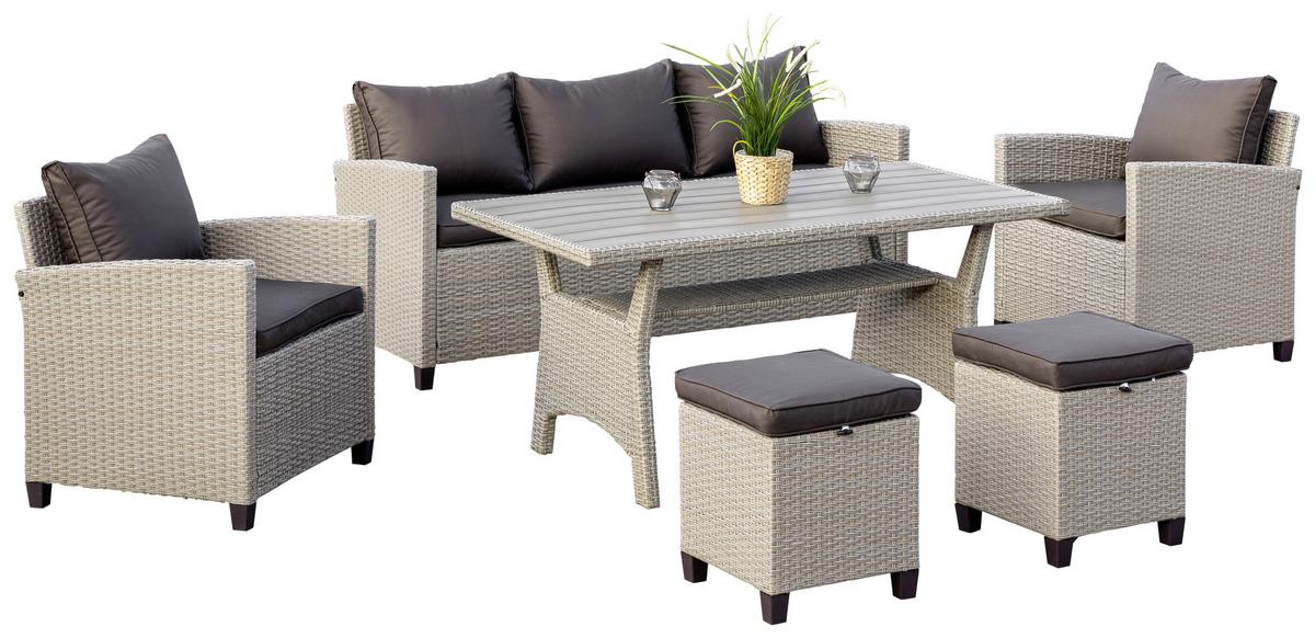Loungegarnitur 16-Tlg. Striano inkl. Kissen - Dunkelbraun/Naturfarben, KONVENTIONELL, Kunststoff/Textil (172/75/65cm) - Gardenson