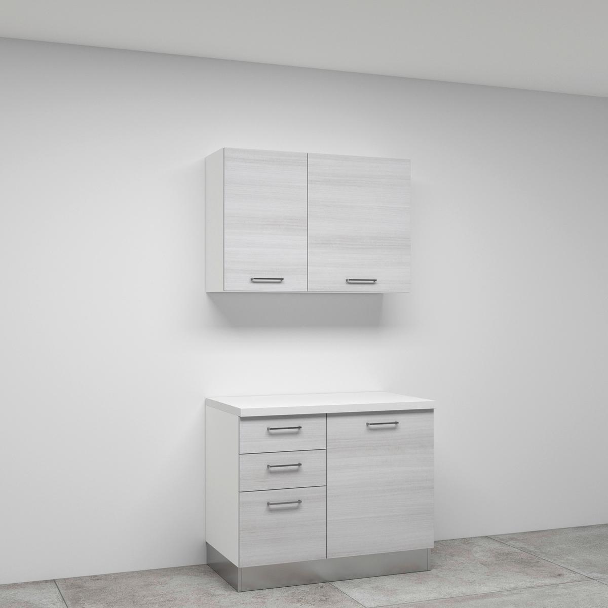 Küchenzeile Olimpia Mit Kühlschrank 300 cm Weiß - Eukalyptusholzfarben/Alufarben, LIFESTYLE, Holzwerkstoff/Kunststoff (300cm) - MID.YOU