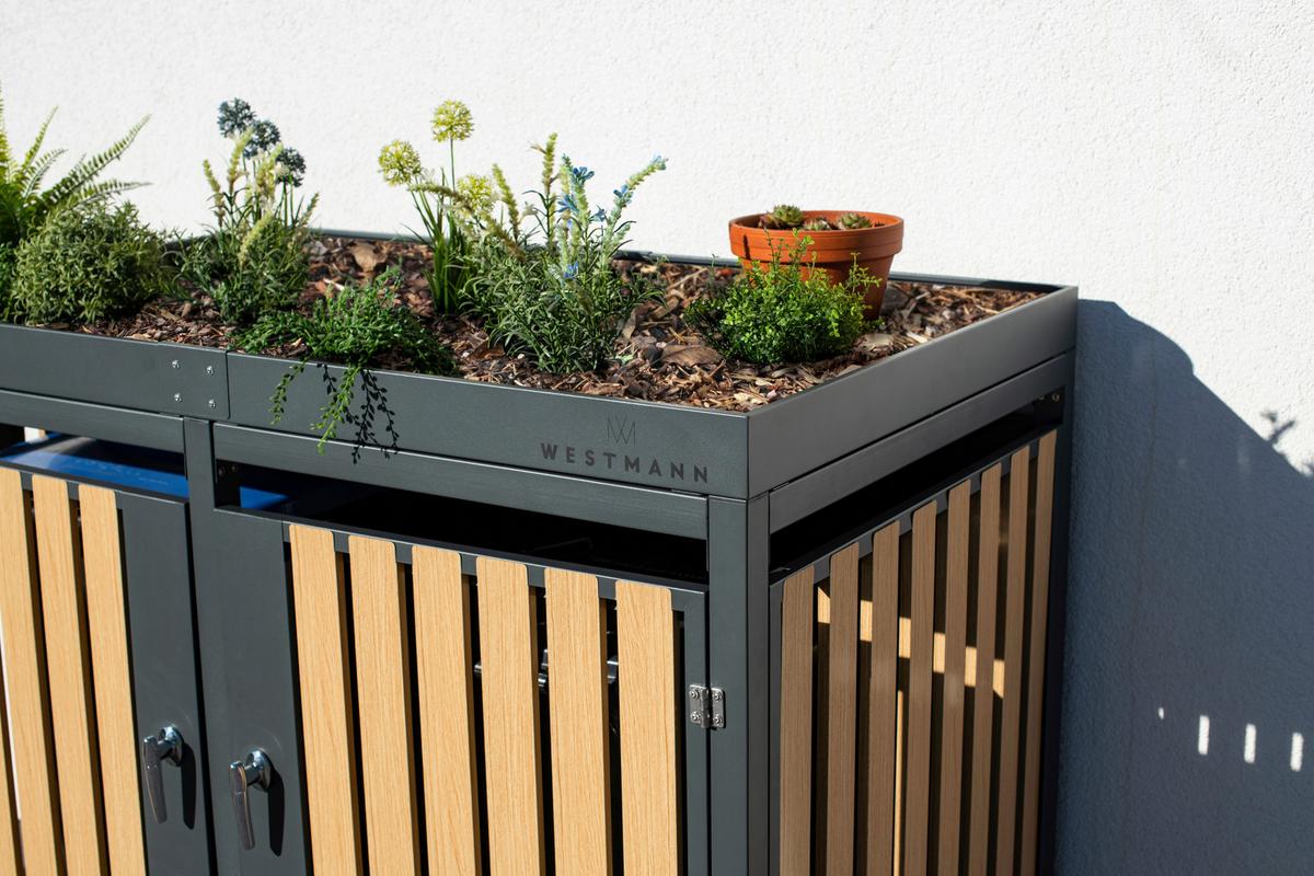 Mülltonnenbox Mülltonnenbox 2-Fach 240 Liter - Anthrazit/Naturfarben, Basics, Metall (84/125/134cm)