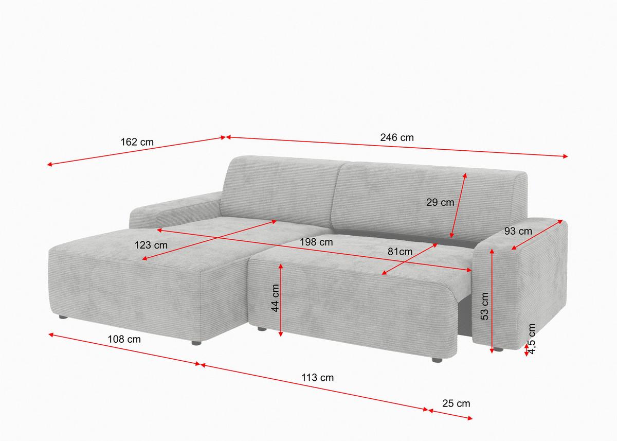 Ecksofa Wien, Grau S: 162x246 cm - Schwarz/Grau, MODERN, Textil (162/246cm) - Trendmanufaktur
