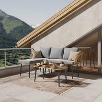 Loungegarnitur Kreta - Naturfarben/Grau, MODERN, Glas/Kunststoff (122/122cm) - Beldano