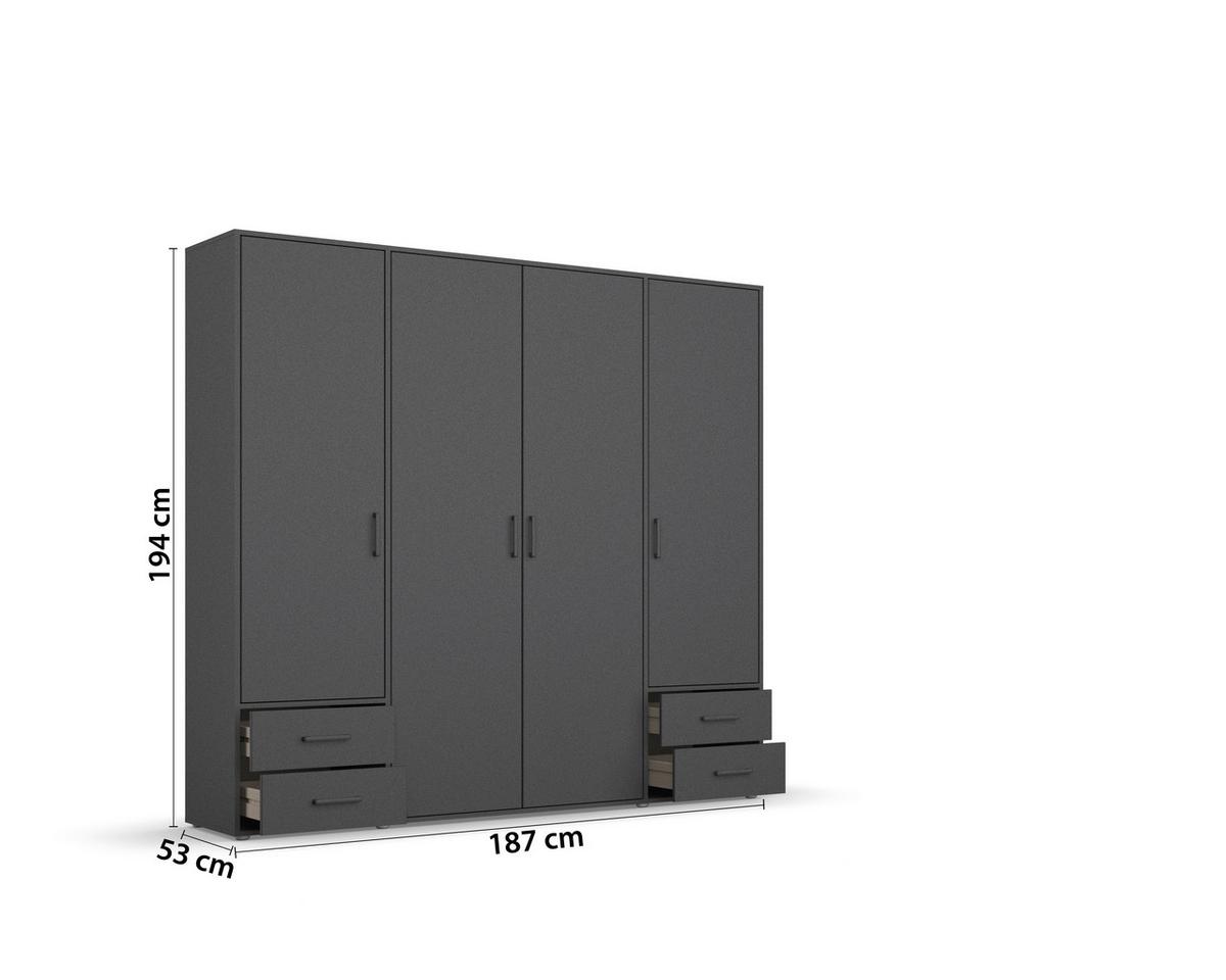 Drehtürenschrank Mit Schubladen 187 Cm Grau - Grau, MODERN, Holzwerkstoff (187/194/53cm) - Rauch Möbel