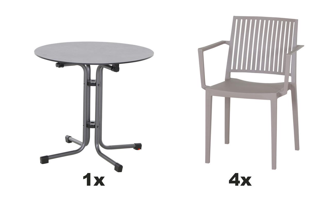 Gartengarnitur T20188 - Taupe/Anthrazit, Basics, Holzwerkstoff/Kunststoff (80/80/80cm) - Siena Garden