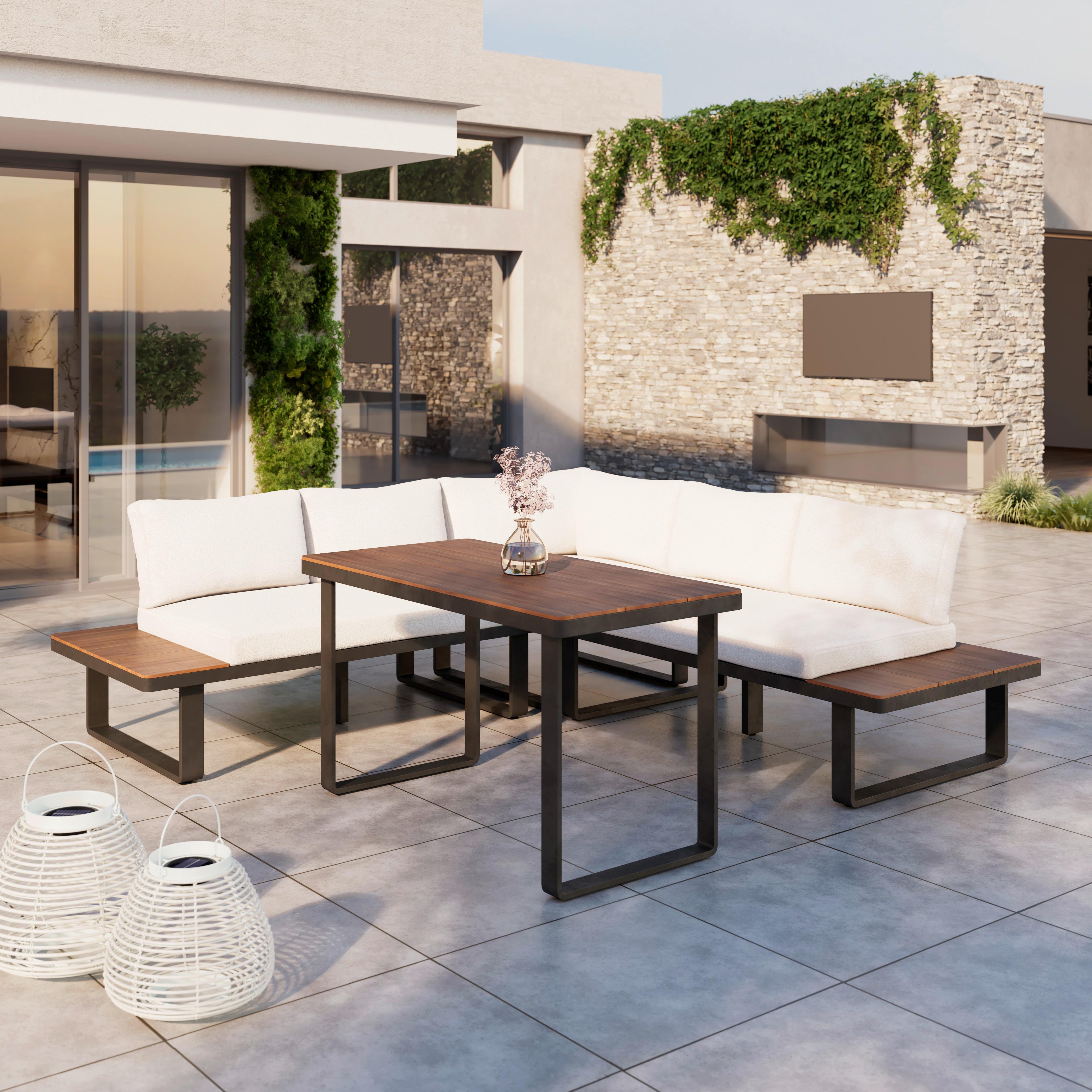 JEDÁLENSKÁ TERASOVÁ SÚPRAVA GIANNA - čierna/krémová, Modern, kov/drevo (221/71/76cm) - Bessagi Garden
