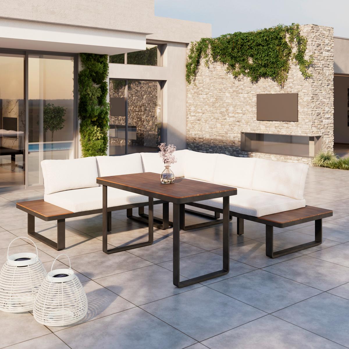 JEDÁLENSKÁ TERASOVÁ SÚPRAVA GIANNA - čierna/krémová, Modern, kov/drevo (221/71/76cm) - Bessagi Garden