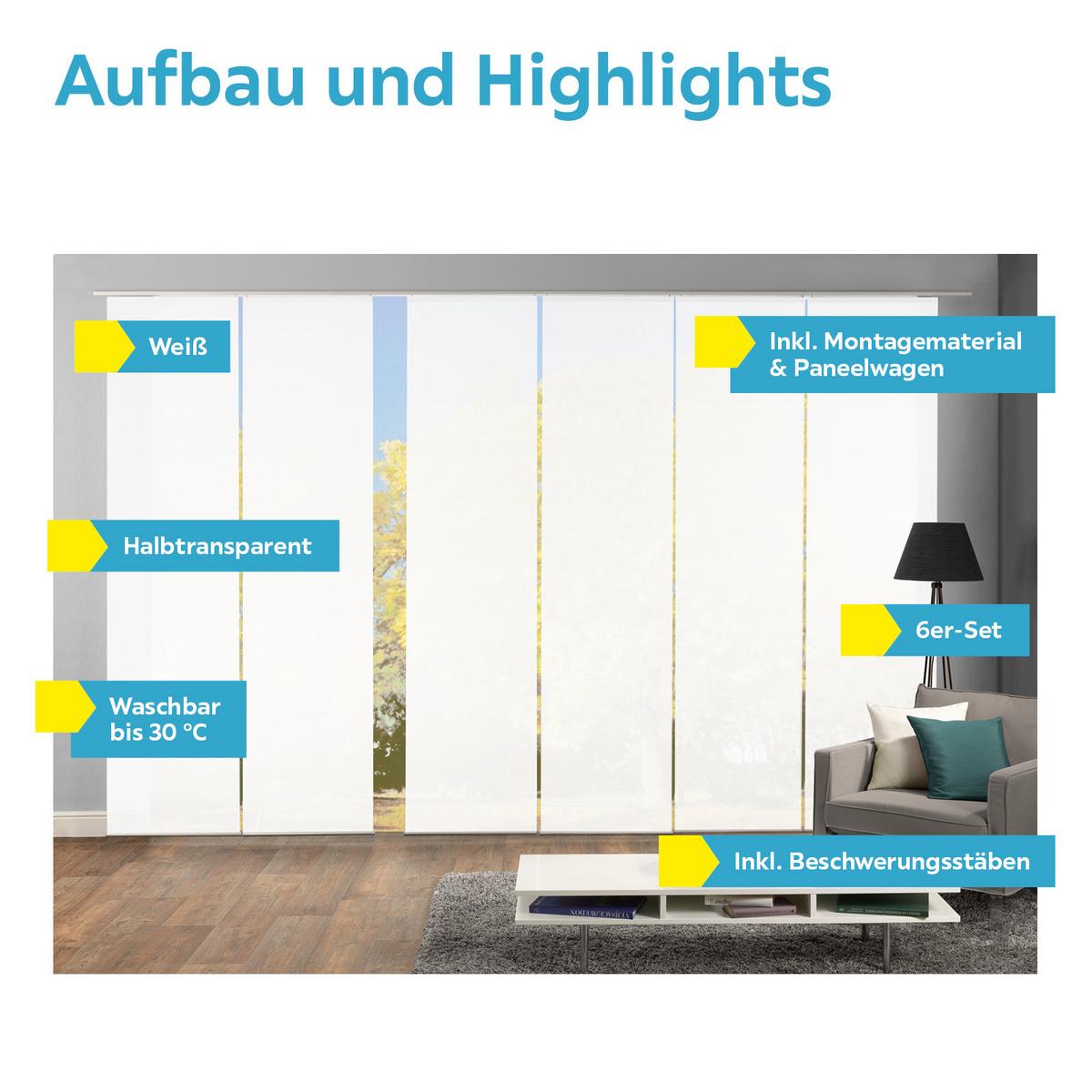 Flächenvorhang 6-tlg. Rom B: 60 Cm, Weiß Halbtransparent - Weiß, MODERN, Textil (60/245cm)