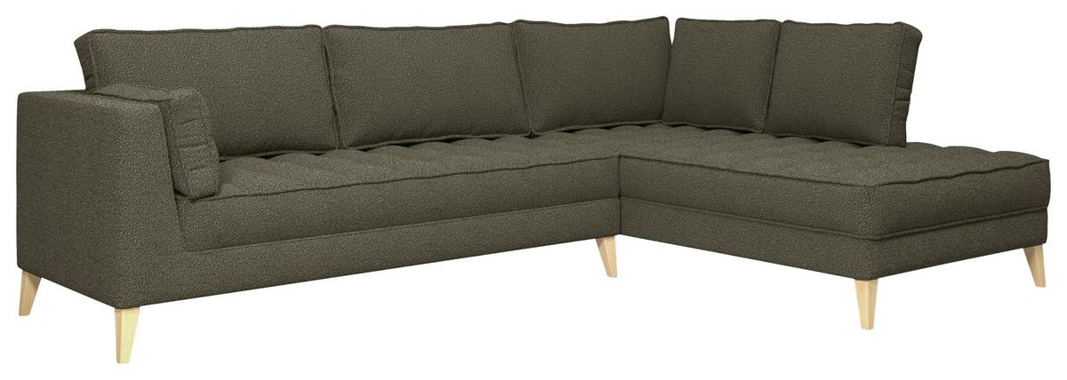 Rohová sedačka DOTI, pravá, tmavě zelená - tmavě zelená/přírodní barvy, Design, kompozitní dřevo/textil (310/204cm) - MID.YOU