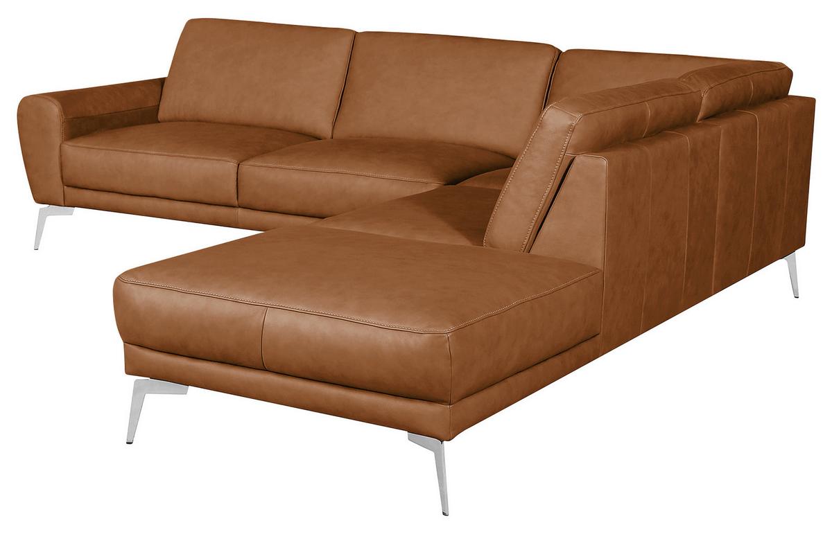 Ecksofa Spring Cognac Chrom, S: 273x250 cm - Chromfarben/Cognac, Design, Leder (273/250cm) - Livetastic