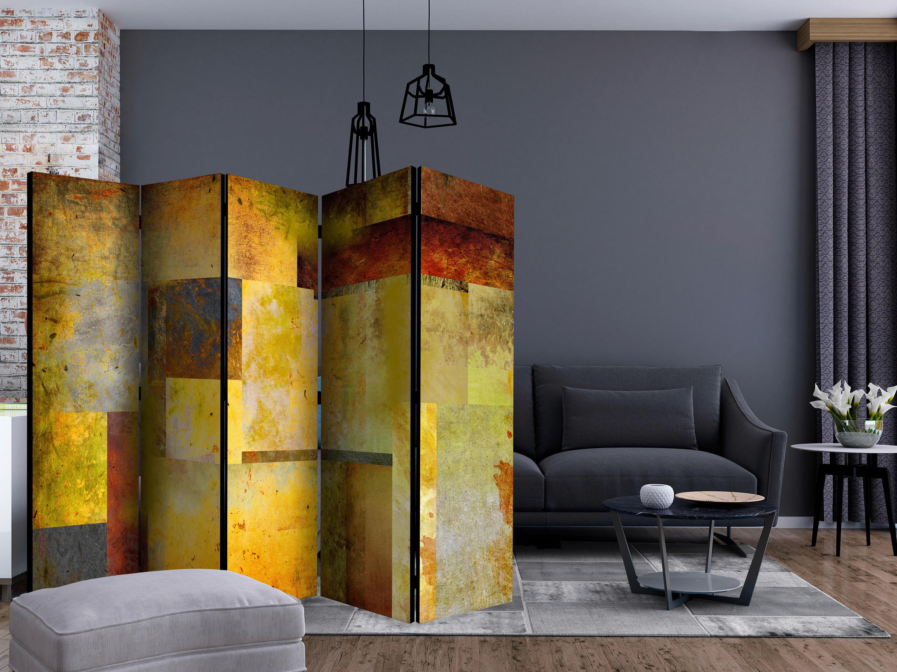 Paravent Multicolor Dunkelgelb B: 225cm - Multicolor/Dunkelgelb, Basics, Holz/Textil (225/172/3cm) - artgeist