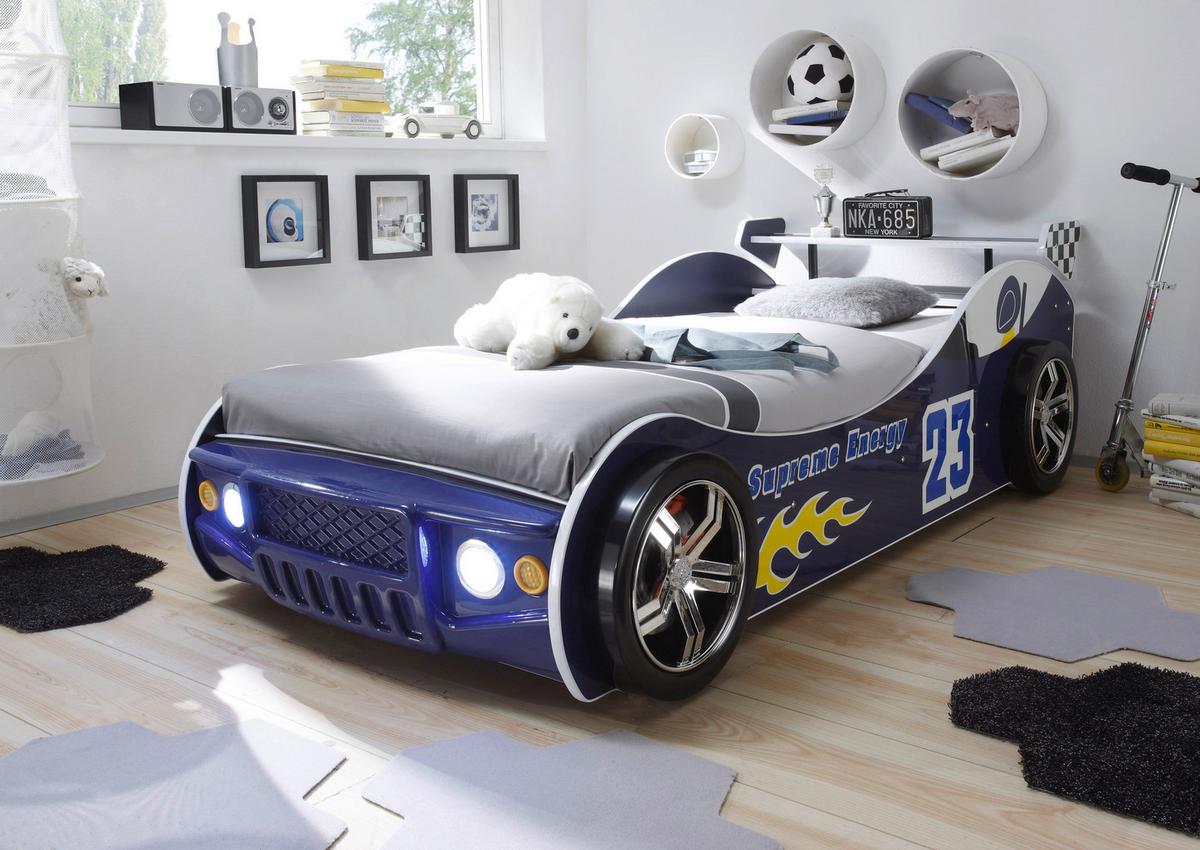 Autobett Energy Rennwagen 90x200 cm Blau + Beleuchtung - Blau, Basics, Holzwerkstoff (90/200cm)