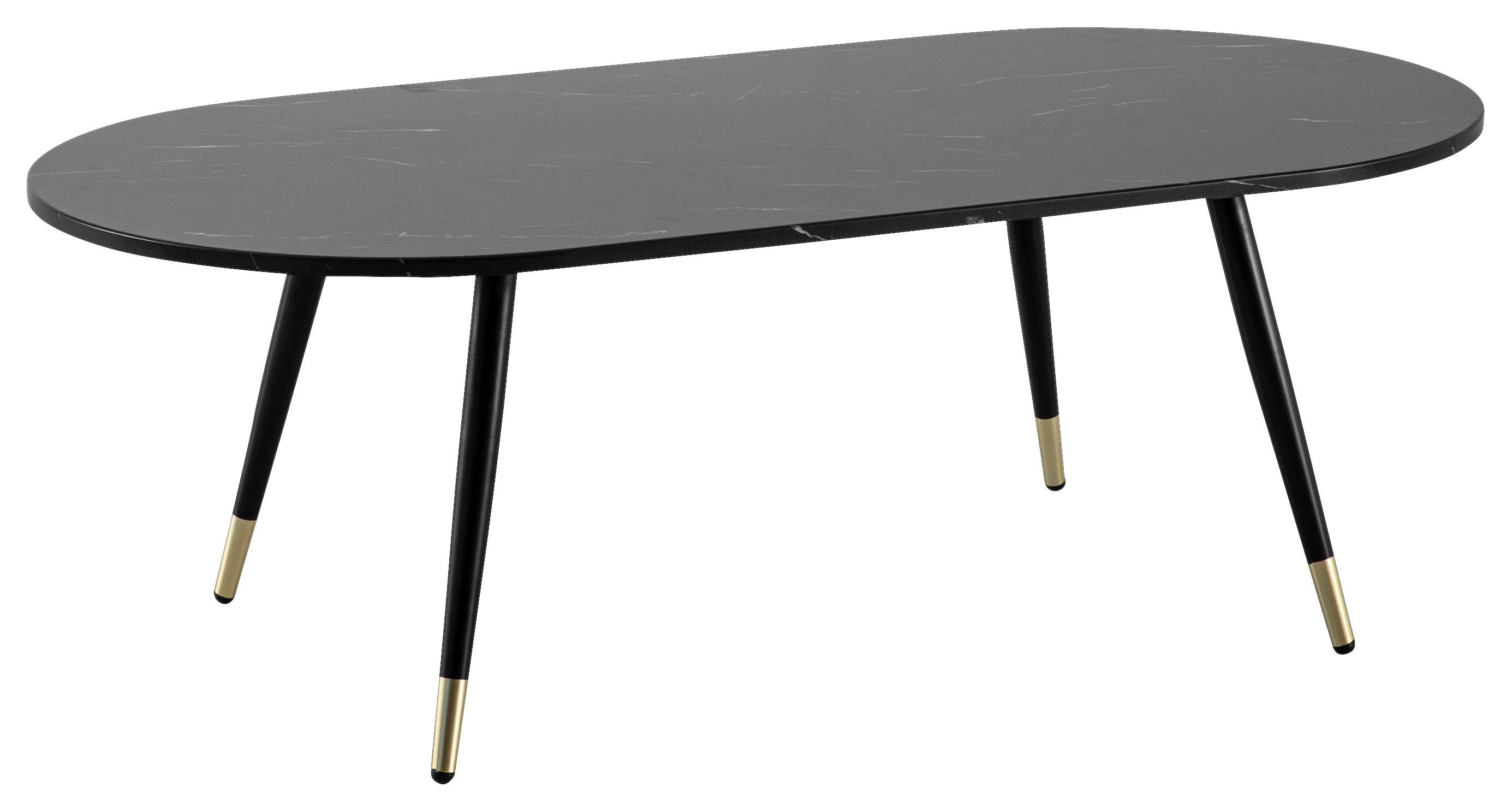 Couchtisch Marmoroptik Schwarz L: 120 cm - Goldfarben/Schwarz, Design, Holzwerkstoff/Metall (120/60/41,5cm) - MID.YOU