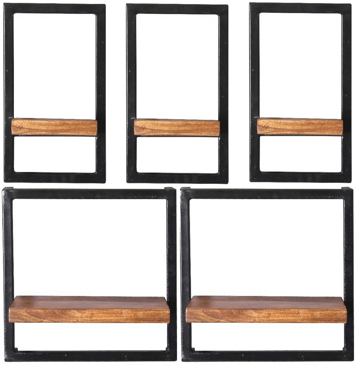 Wandregal Mangoholz/Schwarz B: 35cm - Schwarz/Naturfarben, Design, Holz/Metall (35/35/25cm) - MID.YOU