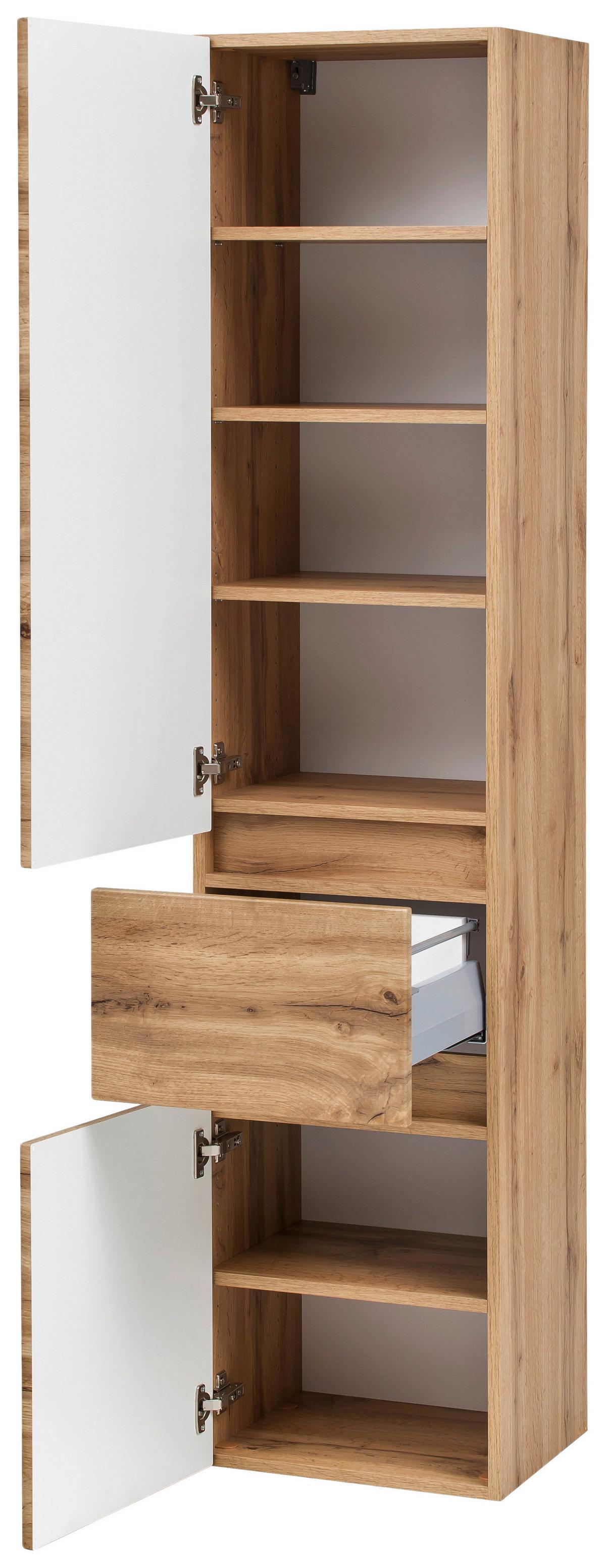 Badezimmer Hochschrank Kopenhagen BxH 40x180 cm - Eichefarben/Silberfarben, KONVENTIONELL, Holzwerkstoff (40/180/35cm) - Held