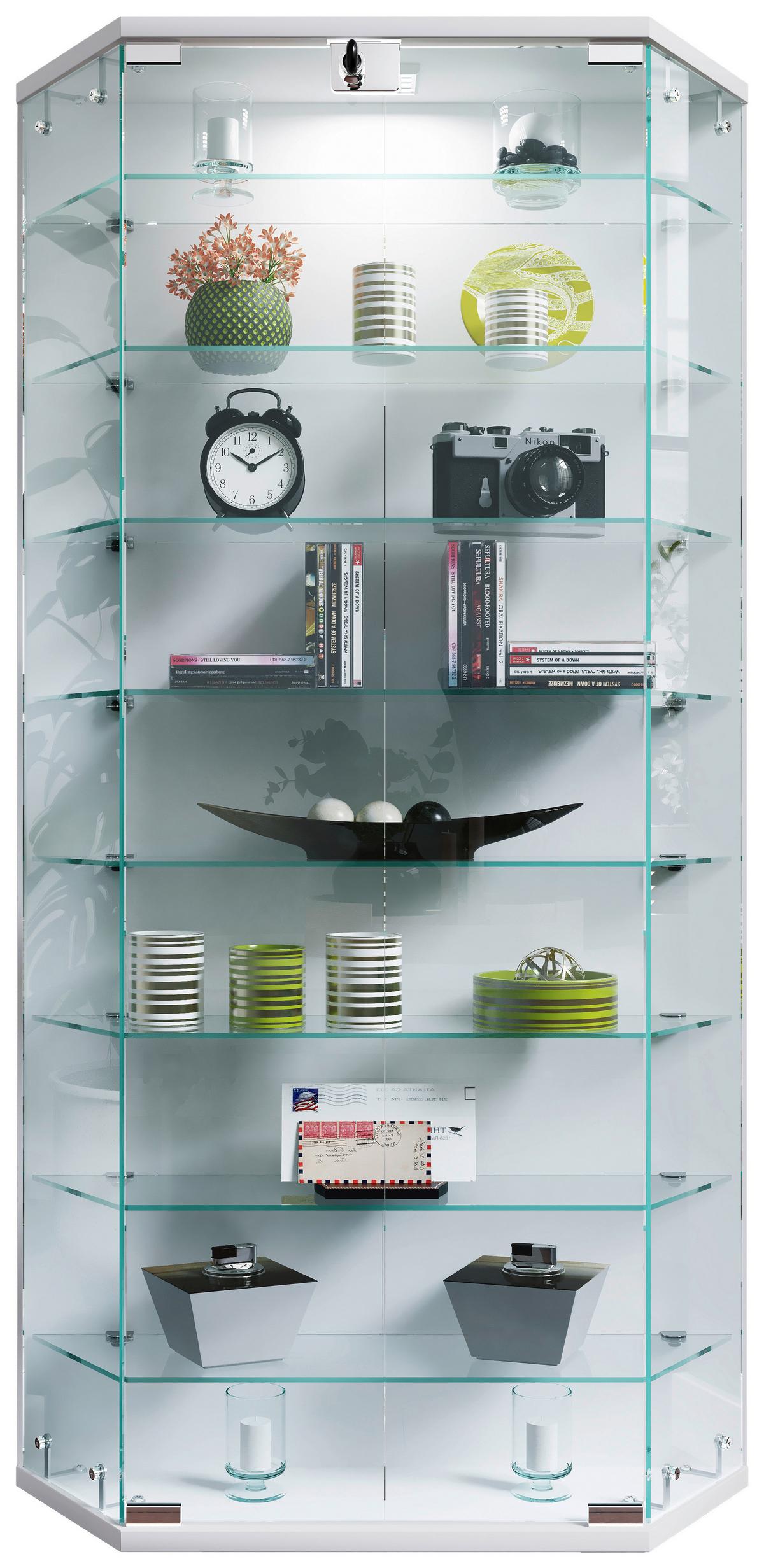 Vitrine Benila Weiß B: 83 cm - Transparent/Weiß, Design, Glas/Holzwerkstoff (83/114/17cm) - MID.YOU