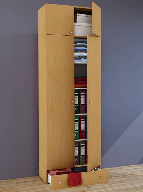 Viacúčelová skriňa VANDOL nadstavba so zásuvkou - farba buka/strieborná, Modern, kompozitné drevo/plast (70/238/39cm) - MID.YOU