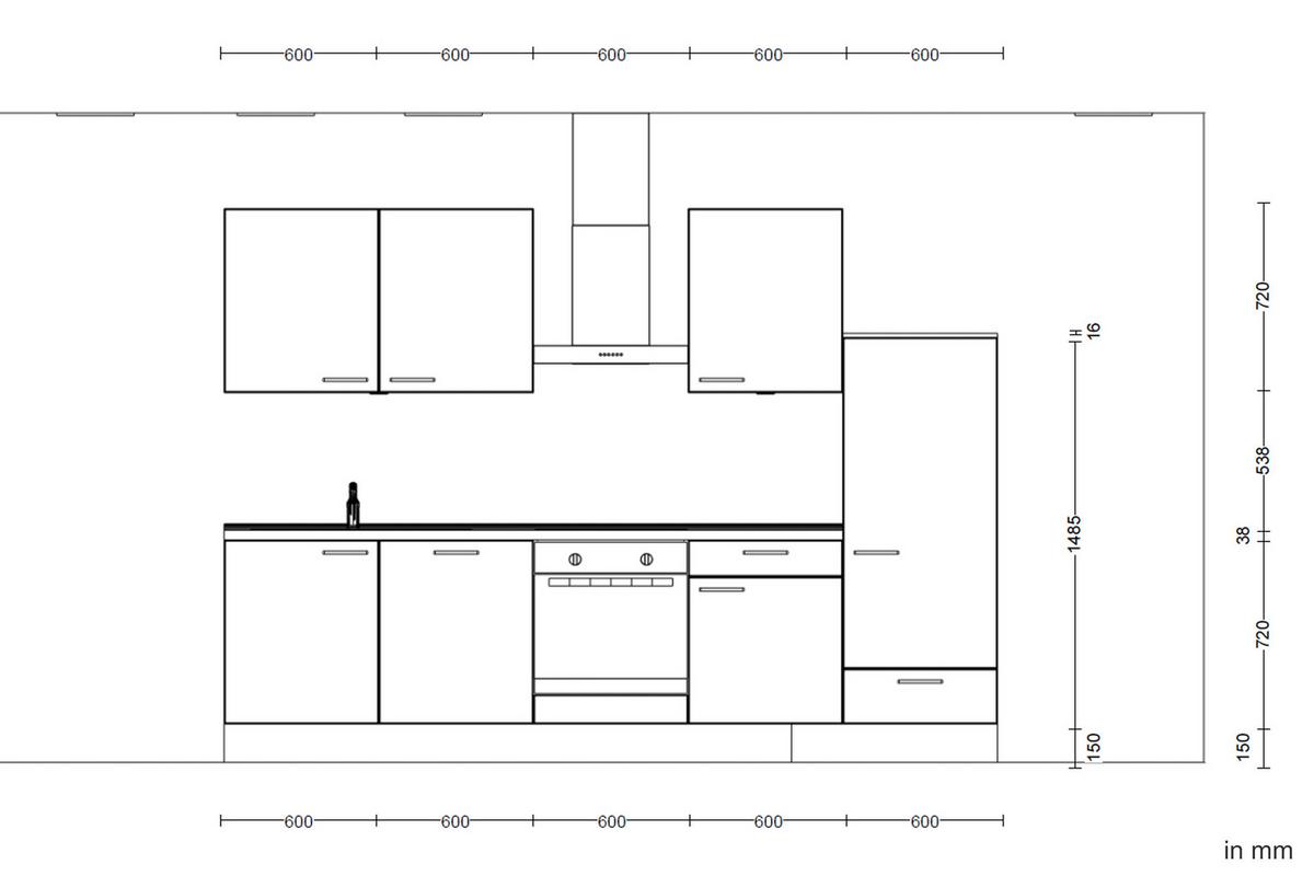 Kuchyňská linka 300 cm, kamenná sivá - šedá/černá, Moderní, kov/kompozitní dřevo (300cm) - Nobilia