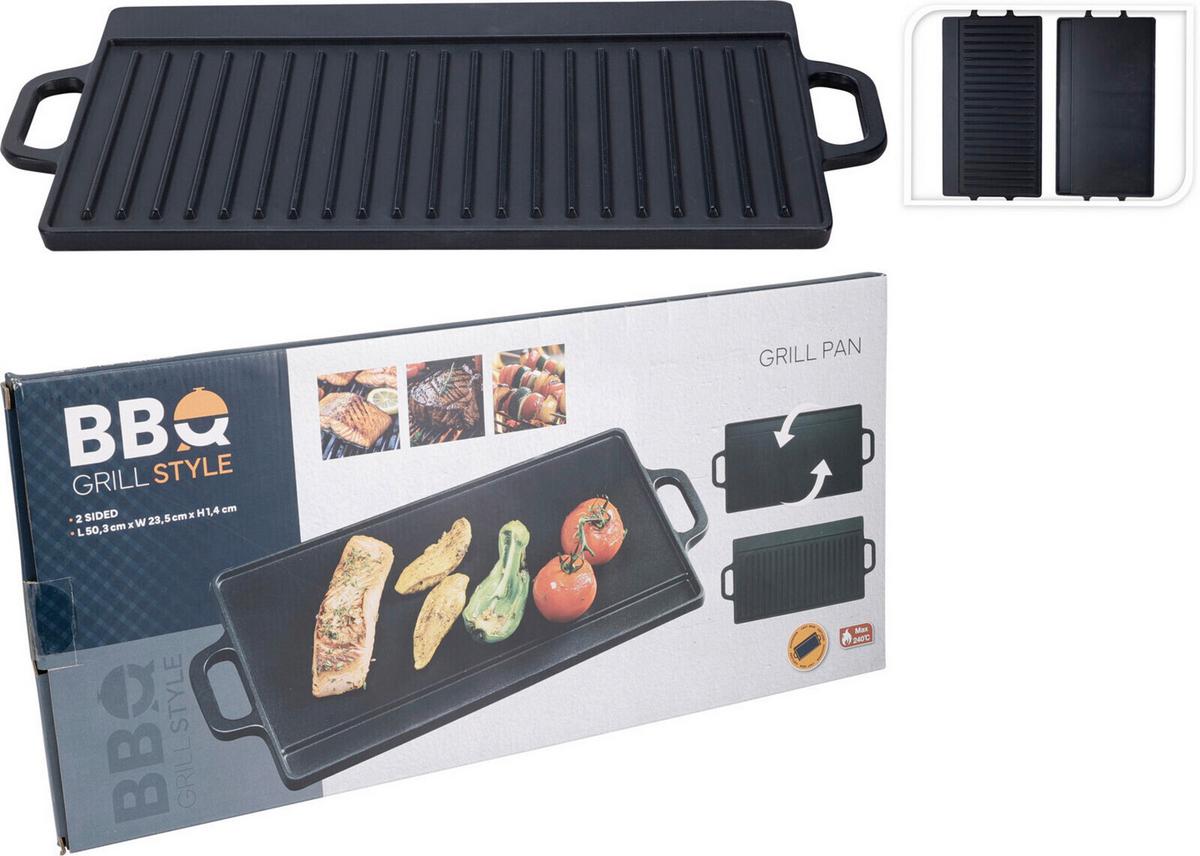 Grillpfanne 50x23x1,4cm, Schwarz, Gusseisen - Schwarz, Basics, Metall (50/23/1.4cm)