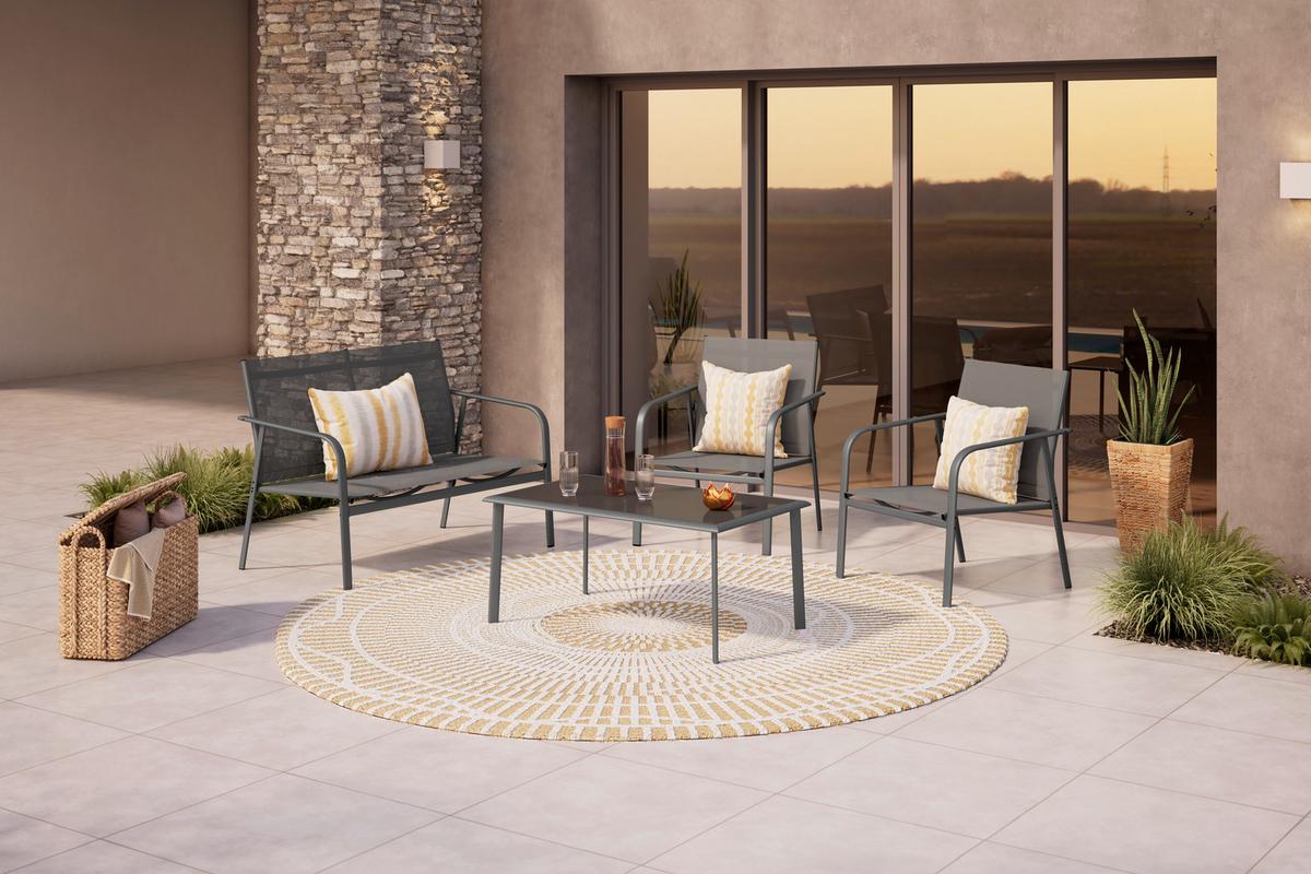 Loungegarnitur Helsinki - Dunkelgrau/Grau, MODERN, Glas/Textil - Luca Bessoni