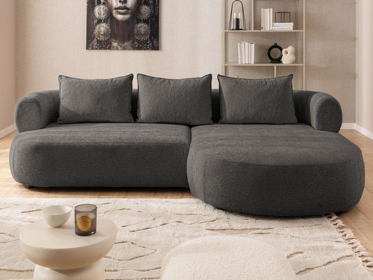 Ecksofa Ferro Anthrazit S: 256x156 cm - Anthrazit/Schwarz, Design, Textil (256/156cm) - Livetastic