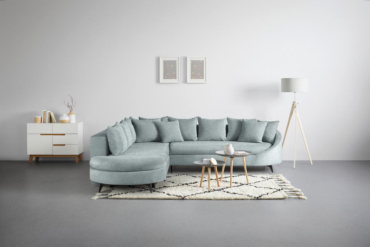 Rohová sedačka AXEL, levá, světle modrá tkanina - černá/světle modrá, Moderní, kov/textil (250/291cm) - Mömax