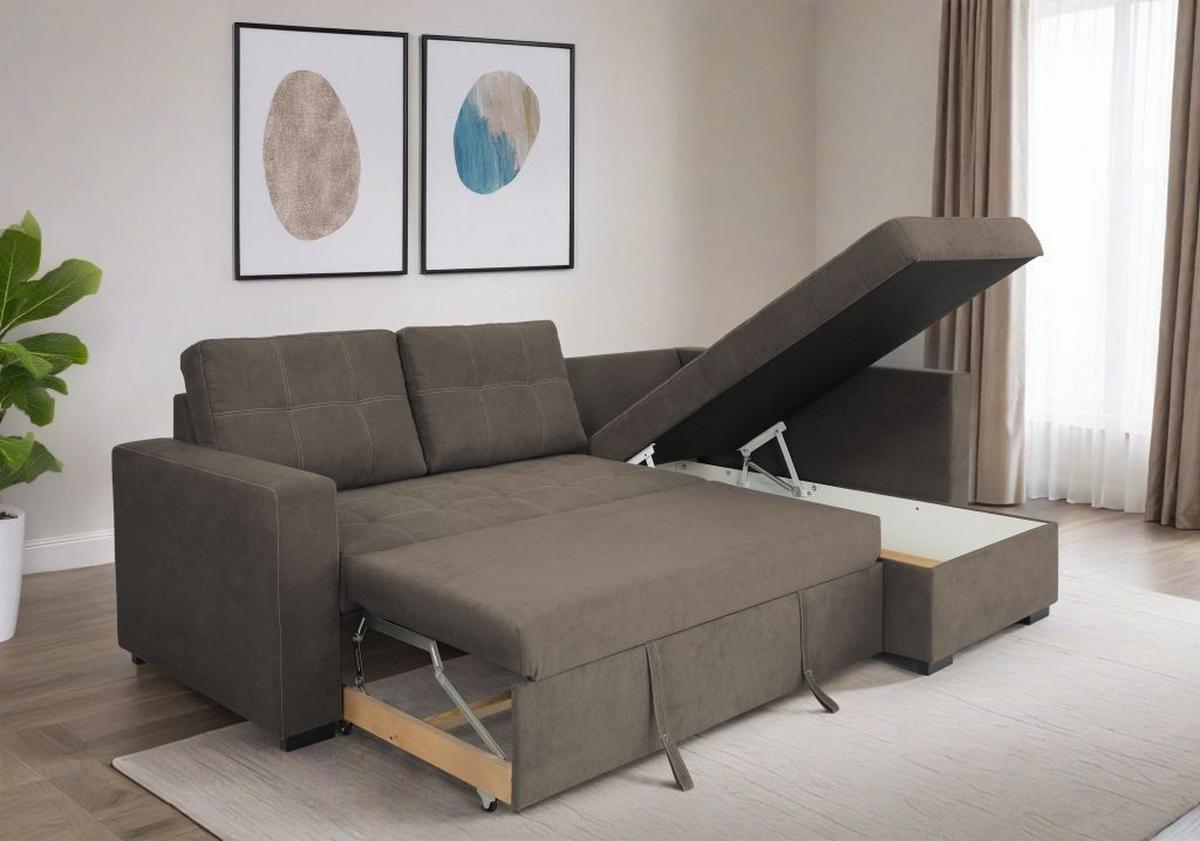 Rohová sedačka DON, oboustranná, šedohnědá - černá/šedavě hnědá, Design, kov/dřevo (248/172cm)