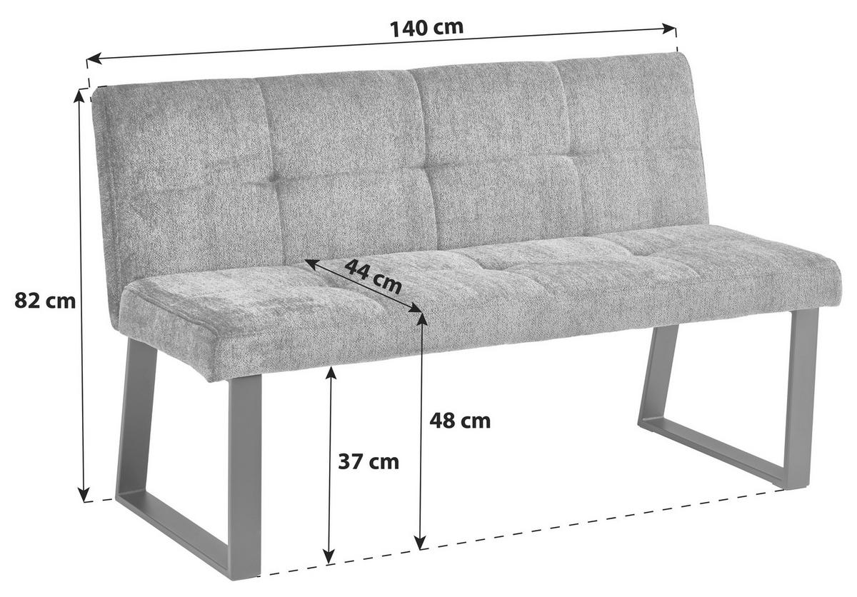 Sitzbank Rico Dunkelgrau, B: 140 Cm - Dunkelgrau/Schwarz, LIFESTYLE, Textil/Metall (140/82/44cm) - MID.YOU