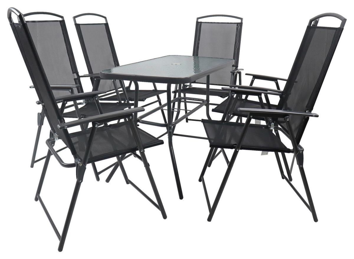 Záhradná zostava, 7- dielna, stôl 110x70 - antracitová, Basics, kov/textil - Gardenson