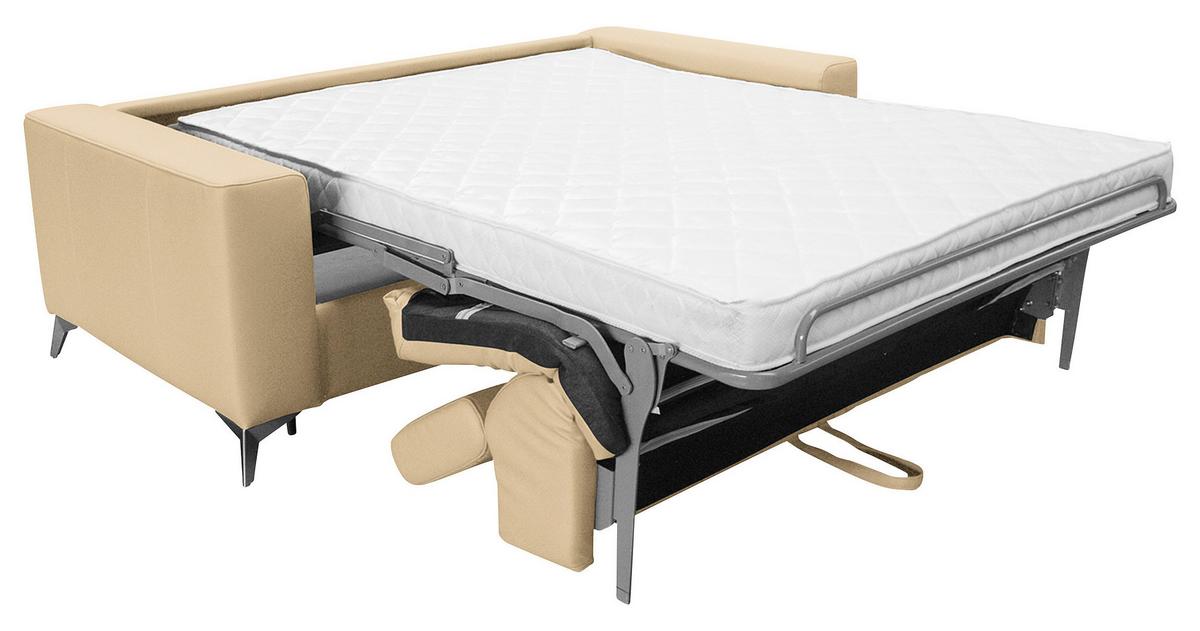 Schlafsofa Mondo, Beige B: 206 cm - Beige/Silberfarben, Design, Leder/Textil (206/95/101cm) - Livetastic