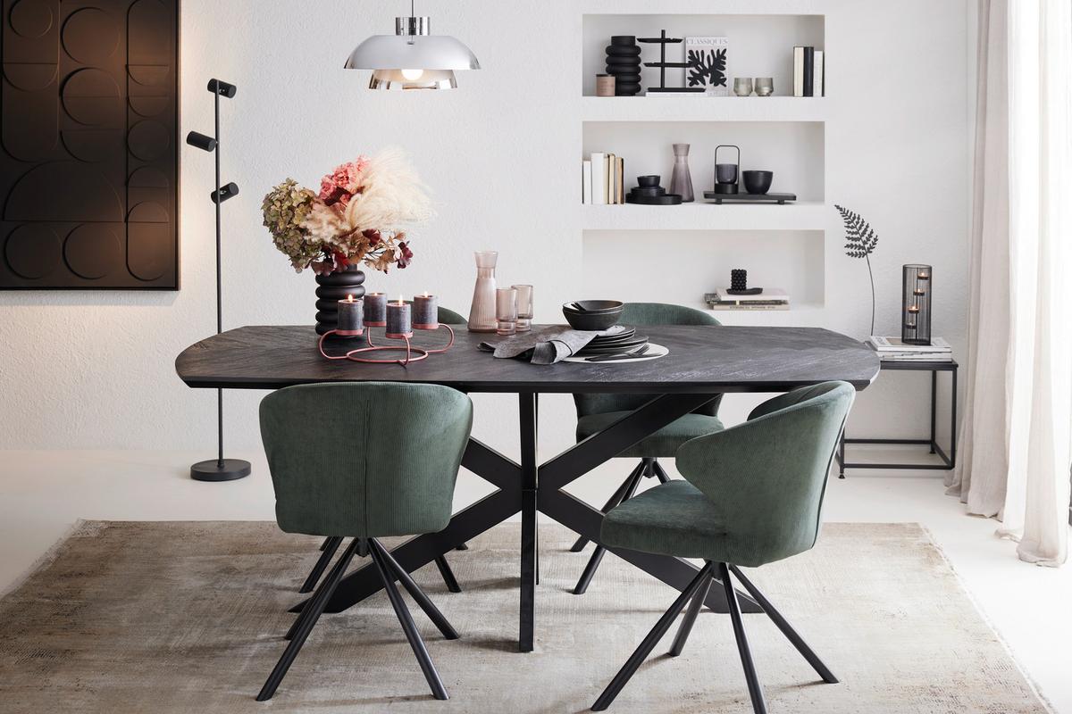 Jedálenský stôl dyha PUEBLO 180 - čierna/antracitová, Modern, kov/drevo (180/76/90cm) - Premium Living