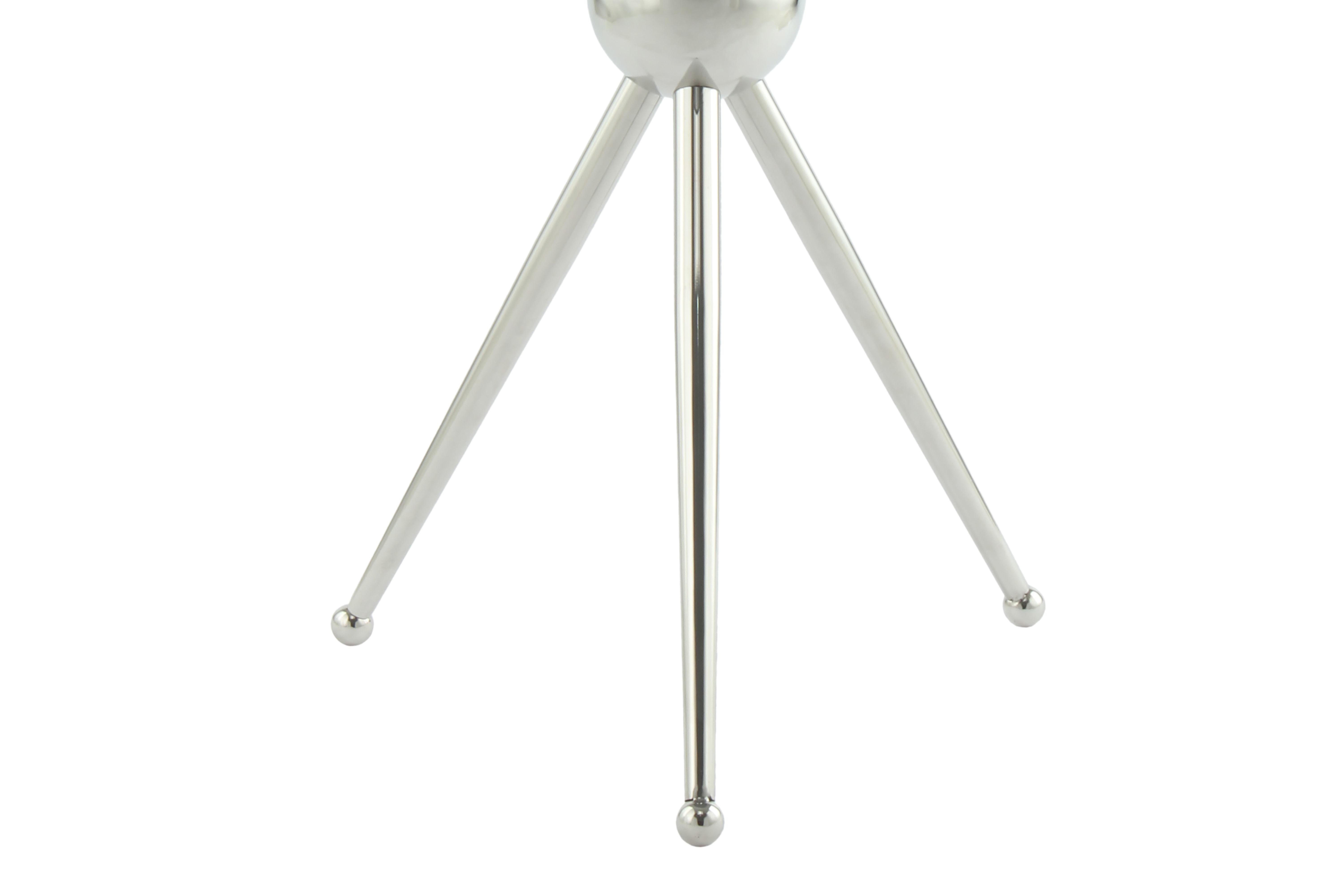 Beistelltisch rund ONTARIO in Silberfarben mit Glasplatte in Grau mit 3 Beinen Detail Bottom