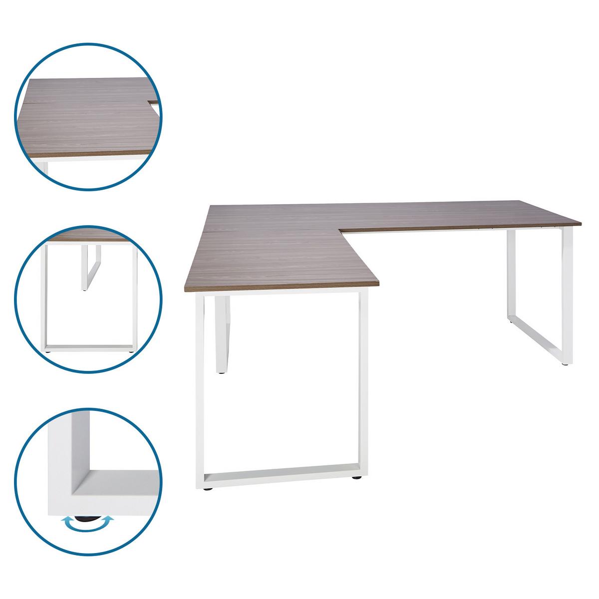 Eckschreibtisch Workspace XL I Grau/Weiß - Weiß/Grau, Basics, Holzwerkstoff/Metall (180/180/75,5cm) - MID.YOU