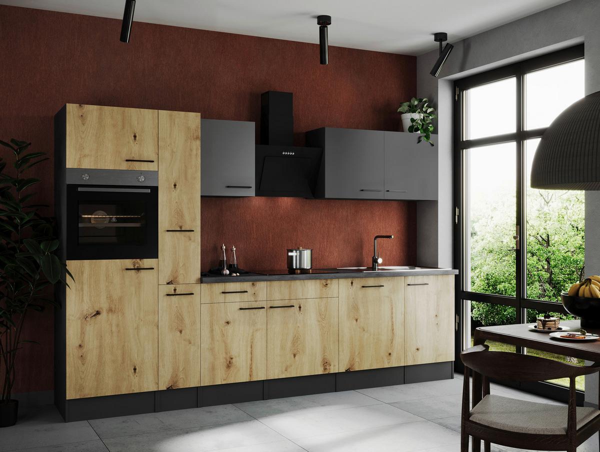 Küchenblock Oliver Artisan Dekor, Grau  B: 310 cm - Eiche Artisan/Grau, Design, Holzwerkstoff (310cm) - Respekta